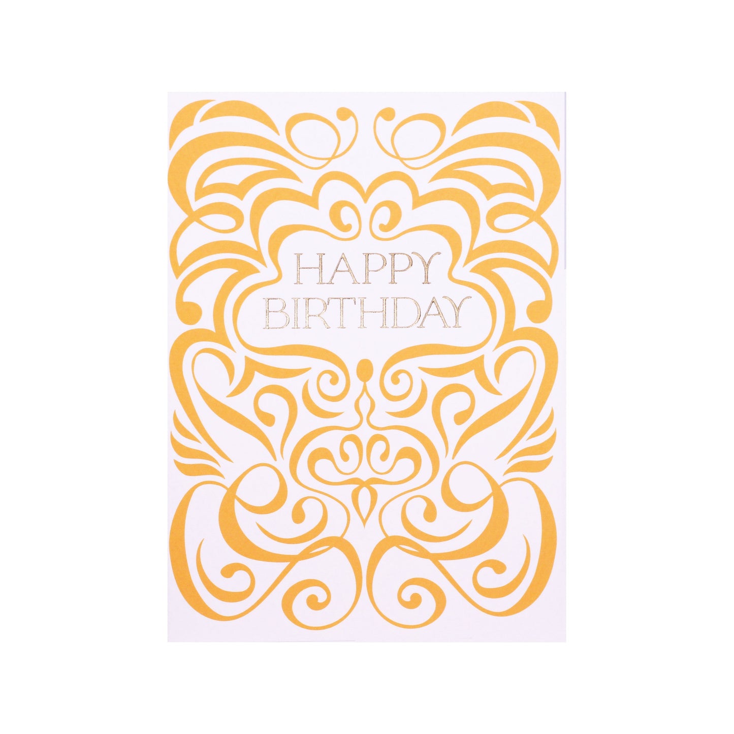 Mustard & White Swirl Happy Birthday Card in Gold Foil