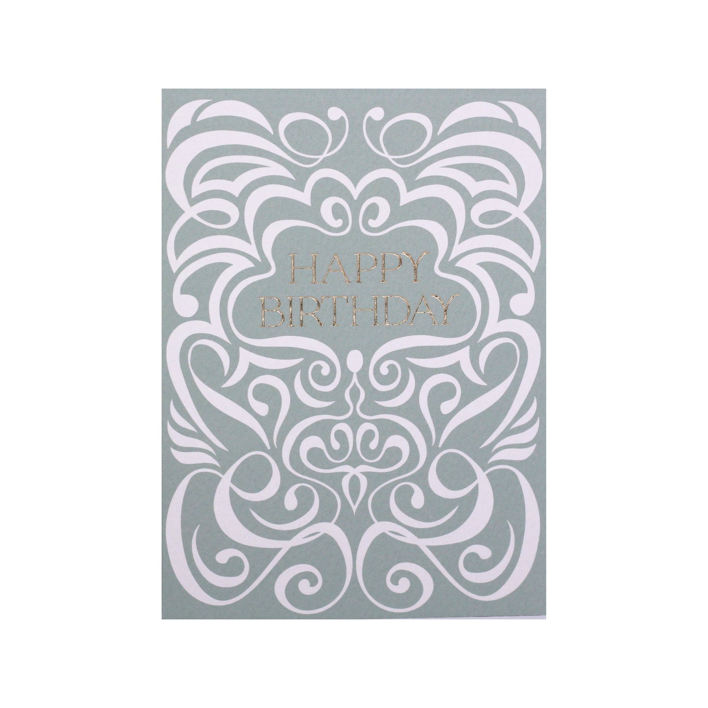 Sage Green Two-Tone Swirl Happy Birthday Card in Gold Foil